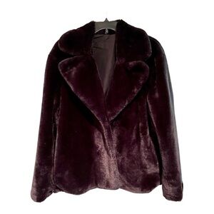 NINE WEST, FABULOUS, BLACK FAUX FUR TEDDY JACKET. SIZE XL